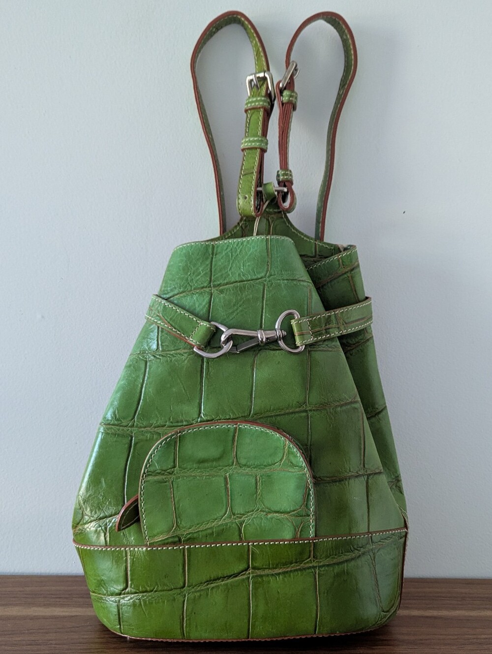 Rare Vintage Dooney & Bourke Vintage Alto Backpack Croc Green W/Pouch